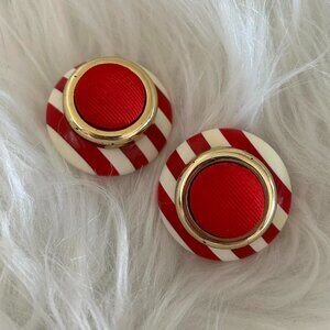 Vintage Red Stripe Button Earrings